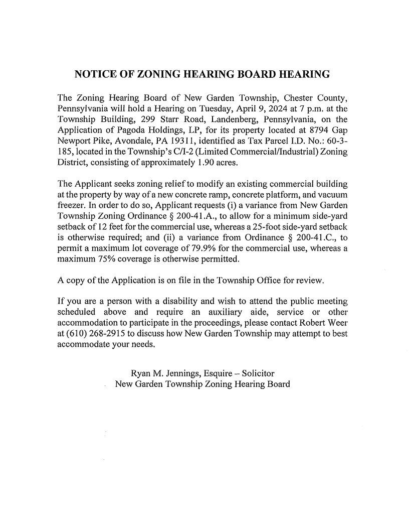 ZHB Pagoda Holdings Notice